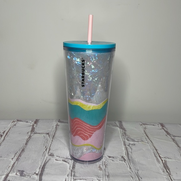 Starbucks 2020 Spring Coral Wave Venti Cold Cup Teal Tumbler - Picture 2 of 6